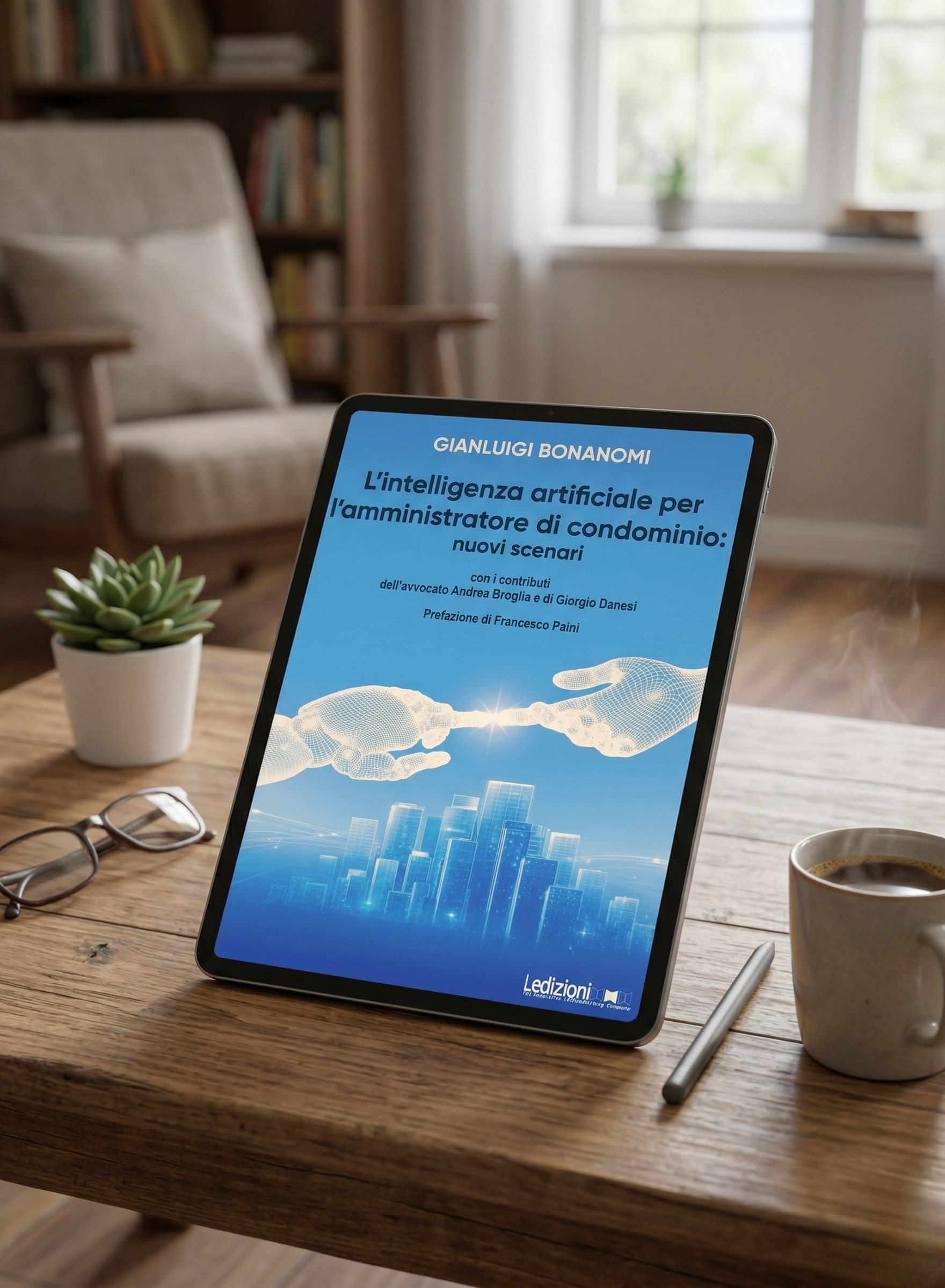 Tablet con copertina dell'e-book sull'intelligenza artificiale